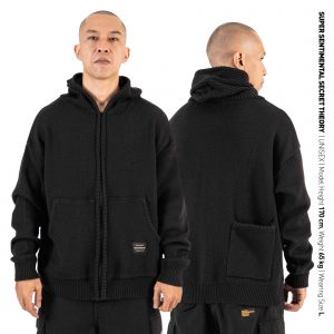 Contour Knitted Zip-Up Hoodie Black