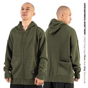 Contour Knitted Zip-Up Hoodie Olive