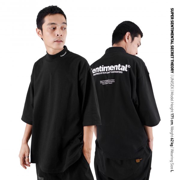 Basic Boxy High Collar Heavyweight Tshirt Black