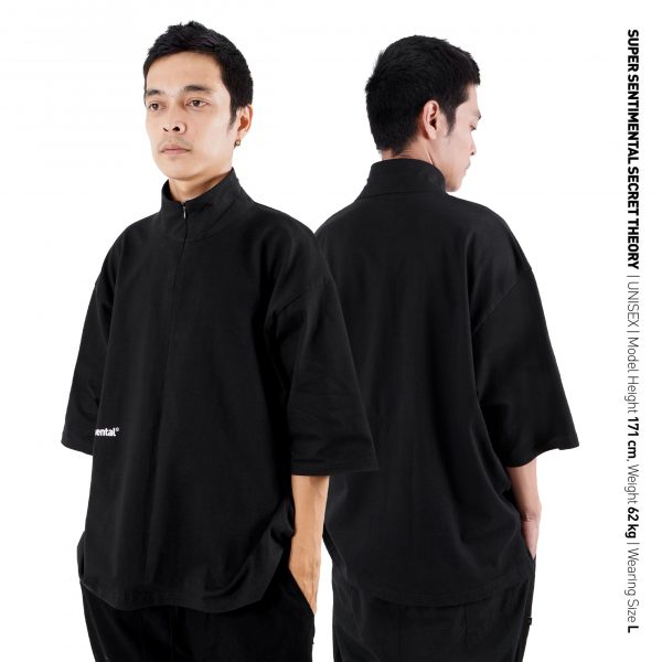 Basic Boxy Zipper Heavyweight Tshirt Black