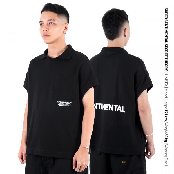 Boxy Tanktop Pocket Collar Polo Black