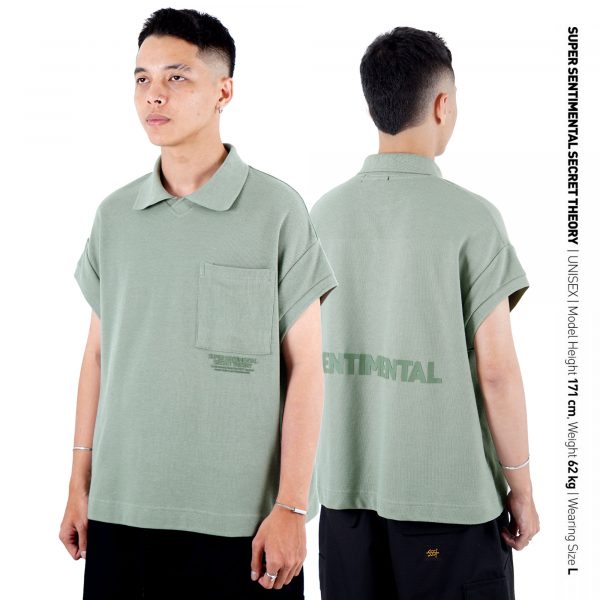 Boxy Tanktop Pocket Collar Polo Sage Green