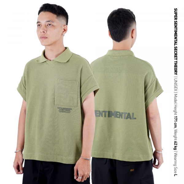 Boxy Tanktop Pocket Collar Polo Olive