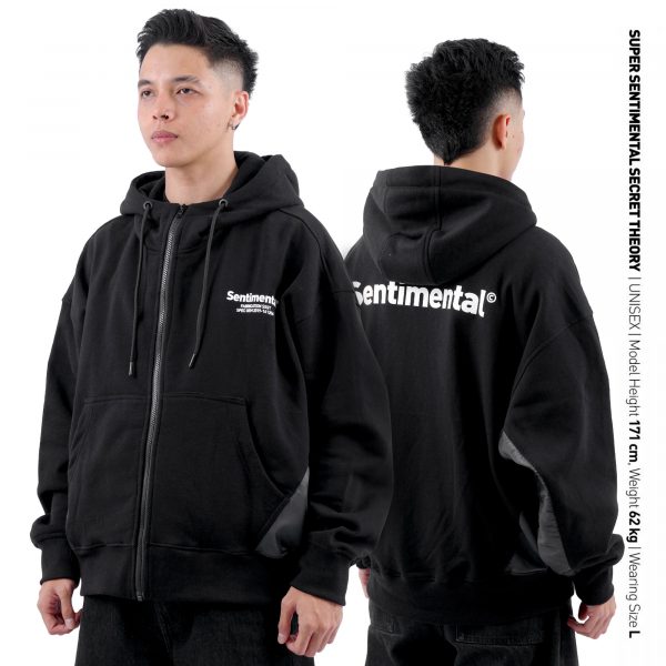 Divided Zipper Boxy Oversize Hoodie Black